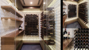 Composite image of wine room with Wenge wood
