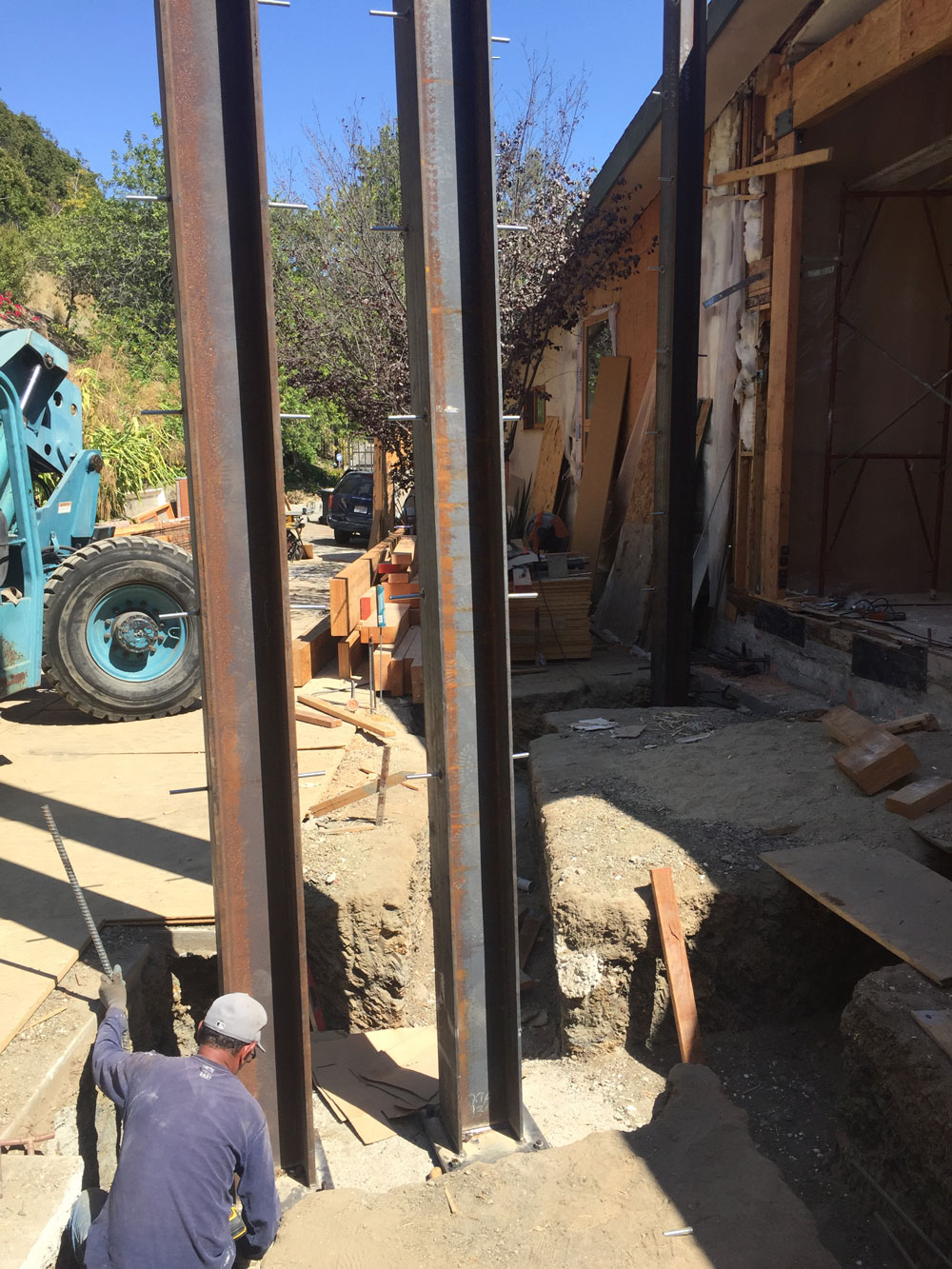 Steel support beams used in foundation work in Benedict Canyon